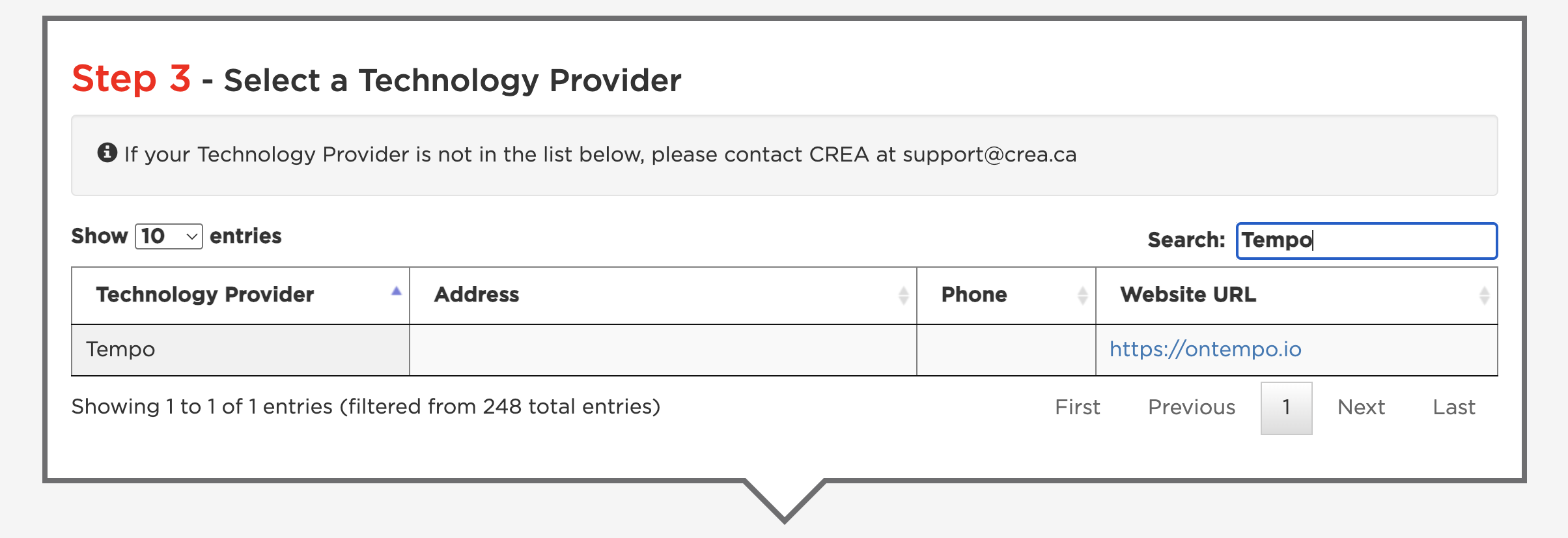 Select Tempo Technology Provider